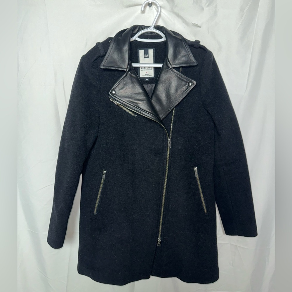 SOIA & KYO Black Coat with Leather Accents